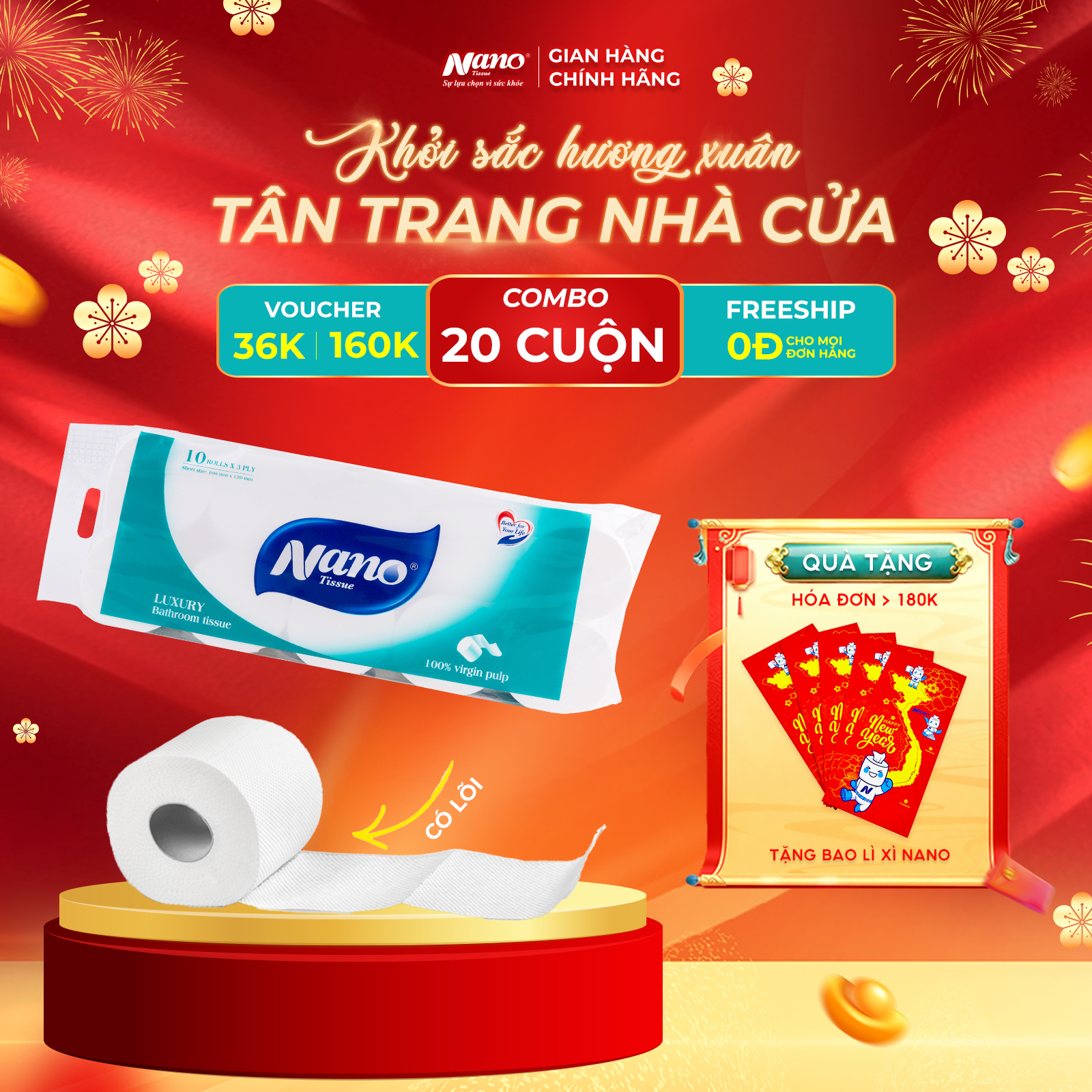 Giấy vệ sinh Luxury có lõi 10 cuộn